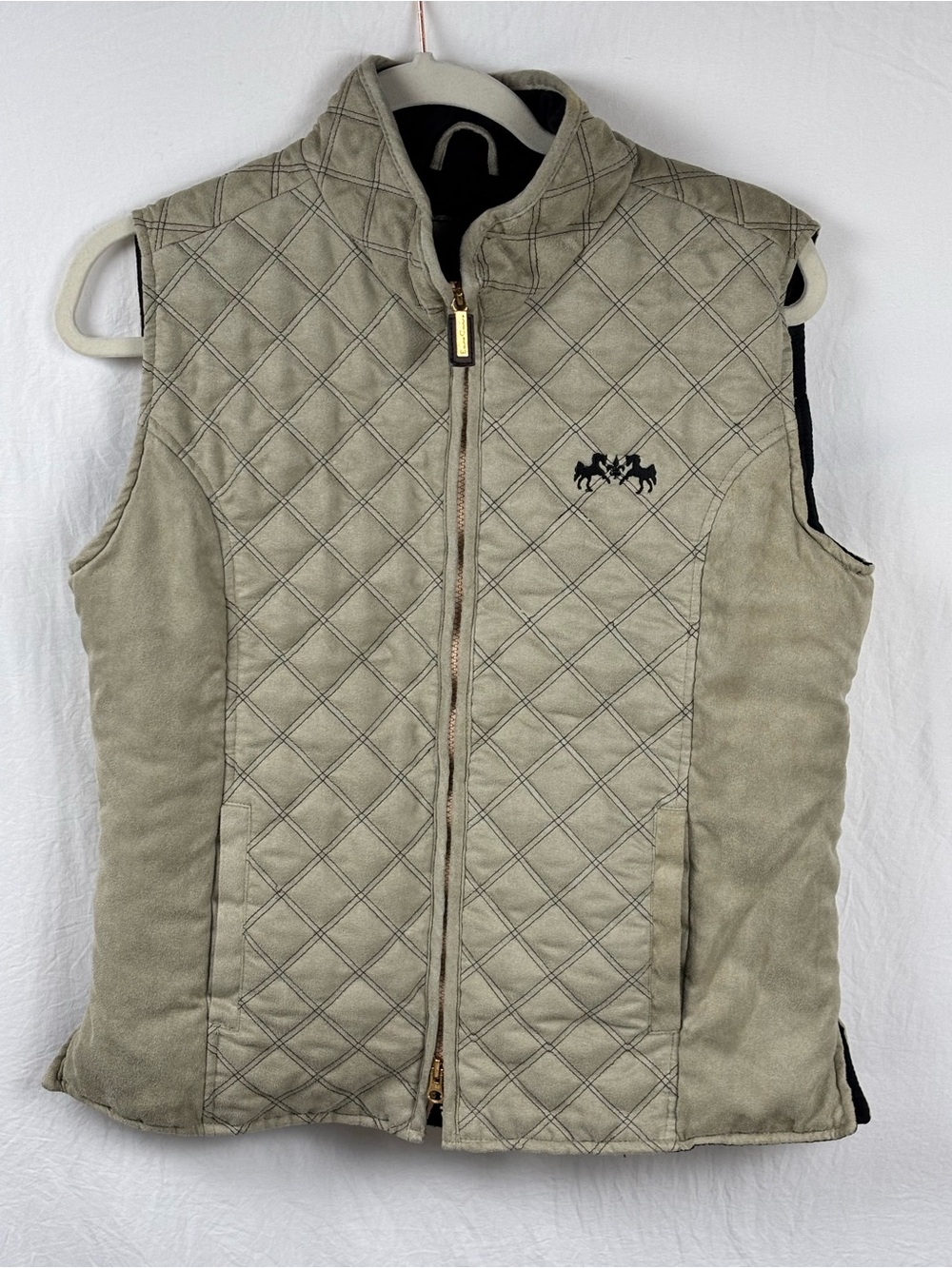 Equine Couture women’s Large Quilted Sleeveless Vest in Light tan faux suede